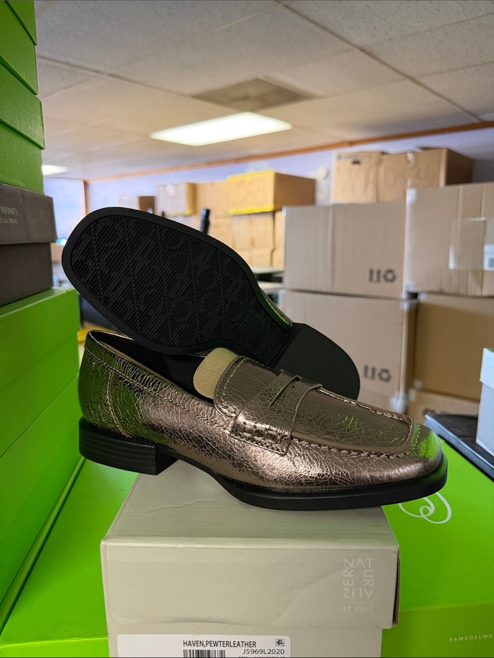 Naturalizer haven Metallic Pewter Leather Penny Loafers